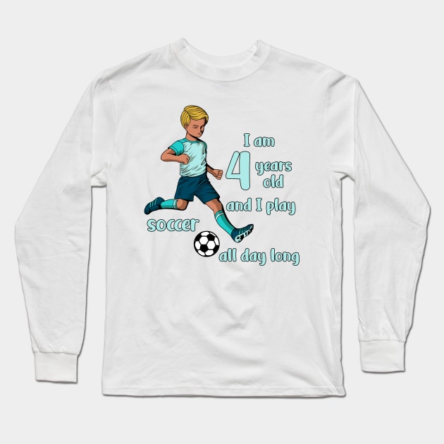 Boy kicks the ball - I am 4 years old Long Sleeve T-Shirt by Modern Medieval Design